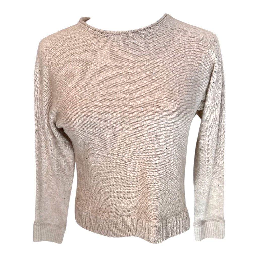 Massimo Dutti Sz 7-8 Tall Beige Cashmere Blend Crewneck W Mini Diamond Sweater